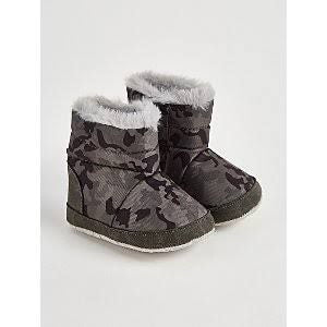 Grey Camouflage Print Fur Lined Snow Boots