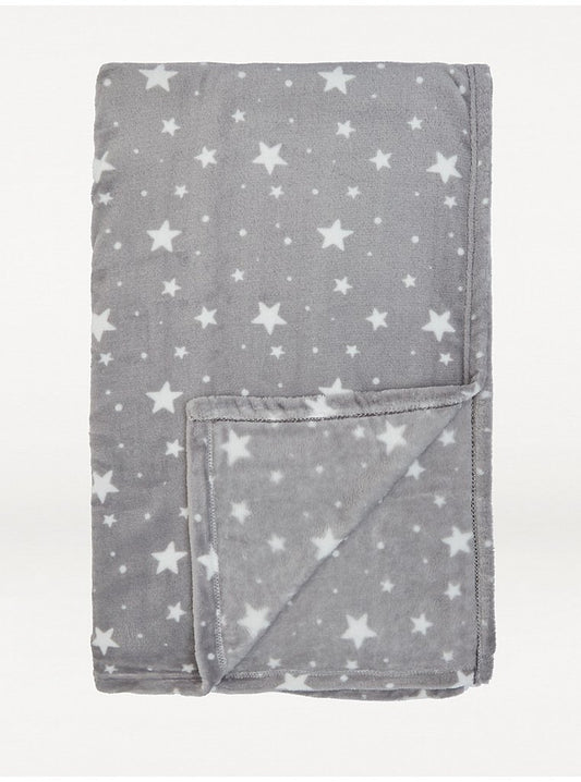 Grey Star Print Fleece Blanket