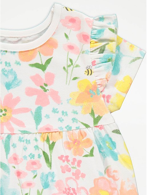 Bright Floral Print Frill Dress