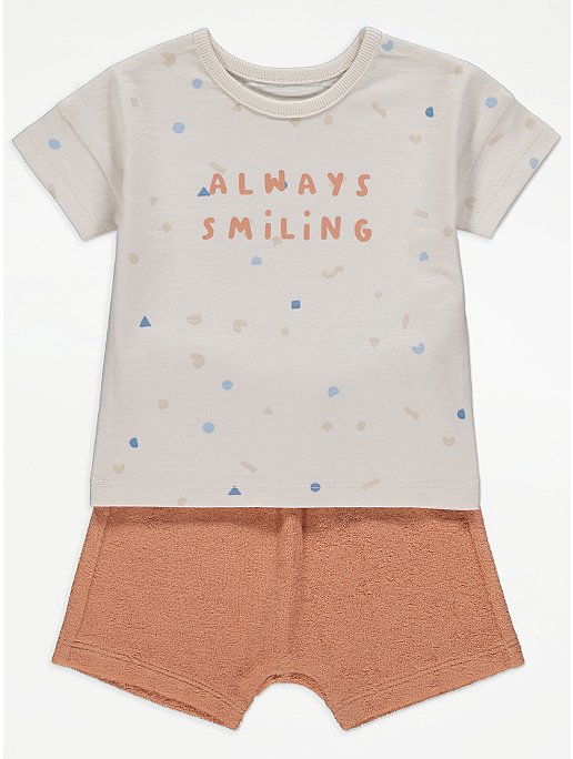 Neutral Always Smiling T-Shirt and Towelled Shorts Outfit