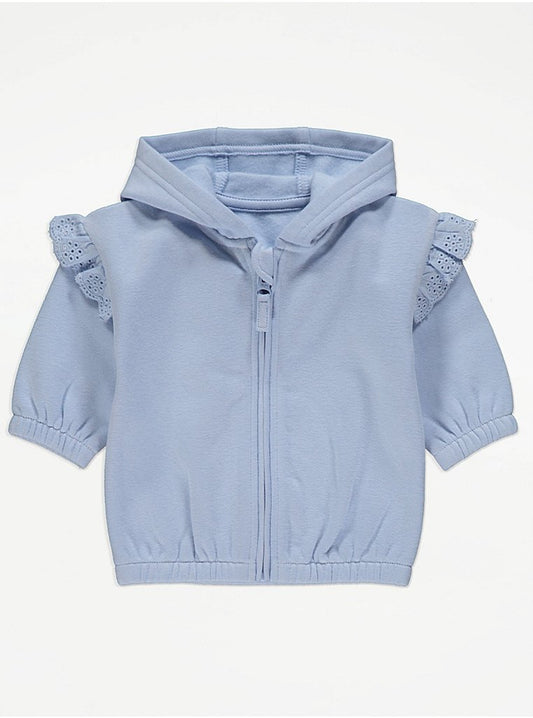 Light Blue Embroidered Sleeve Zip Hoodie