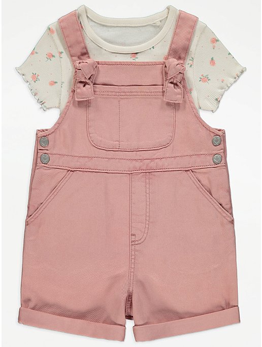 Pink Dungarees and Rose Ribbed Top Outfit