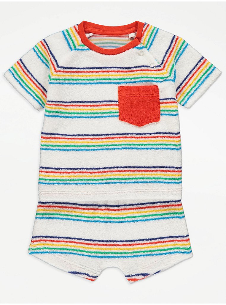 Rainbow Striped Towelling T-Shirt and Shorts Outfit