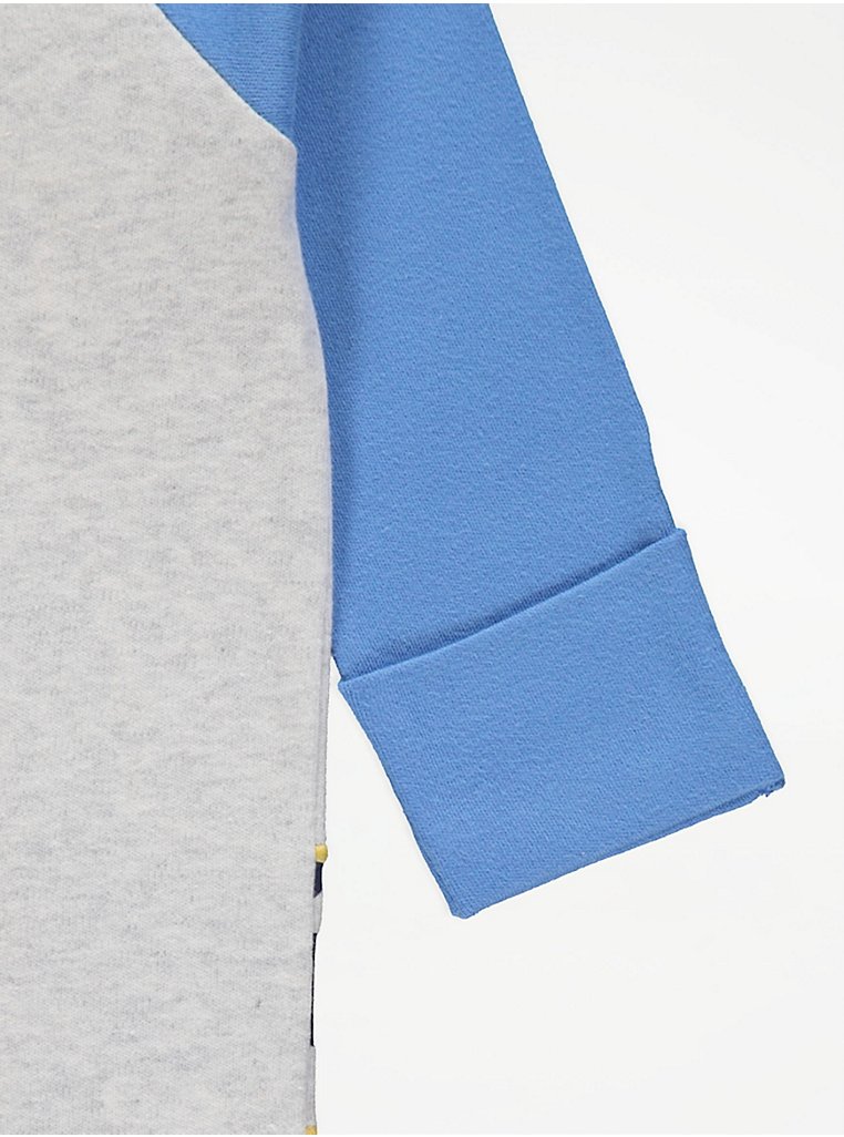 Blue Raglan Sleeve Giraffe Elephant Sleepsuit
