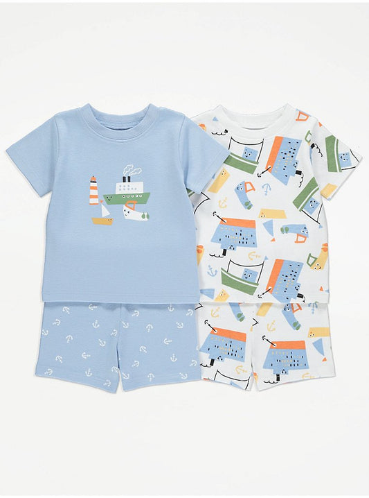 Sail Boat Short Pyjamas 2 Pack