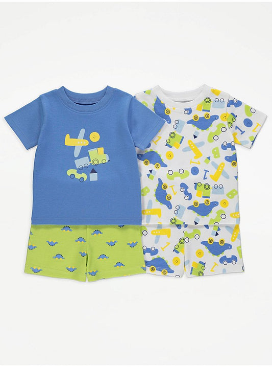 Bright Vehicle Print Short Pyjamas 2 Pack