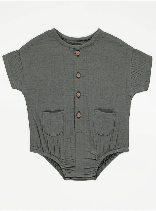 Khaki Crinkle Button Up Bodysuit
