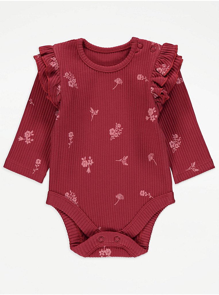 Red Floral Ribbed Bodysuit and Leggings Outfit