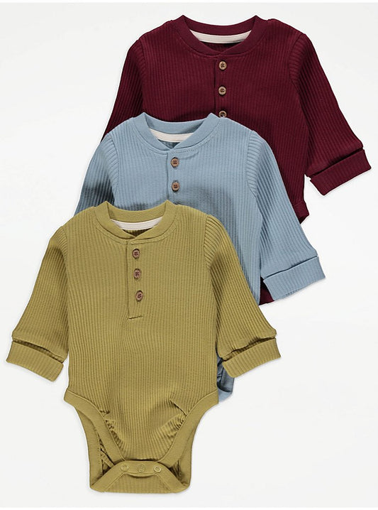 Ribbed Button Up Bodysuits 3 Pack