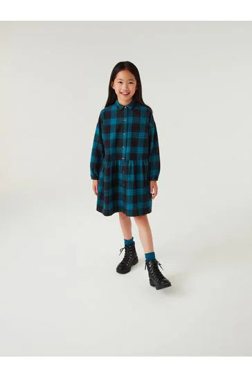 Teal Cord Check Dress