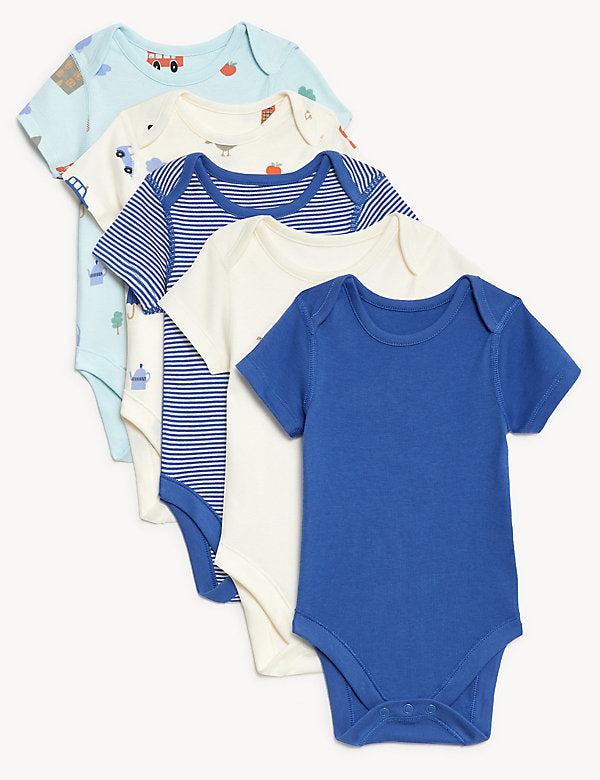 5PK PURE COTTON LONDON BODYSUITS