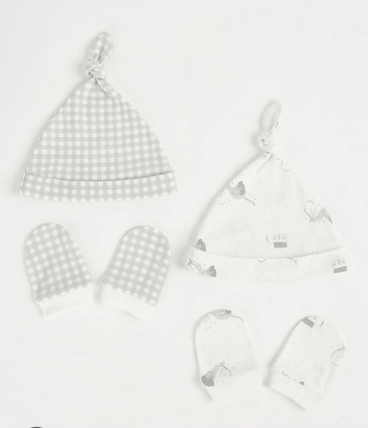 White Stork Hat and Mittens Set 2 Pack