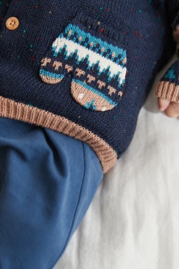 Navy Hooded Baby Fleece Lined Cardigan