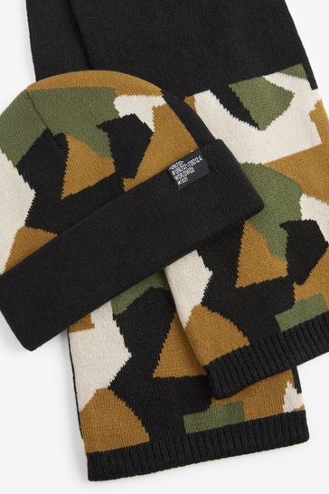 Khaki Green Camoflage Hat and Scarf Set