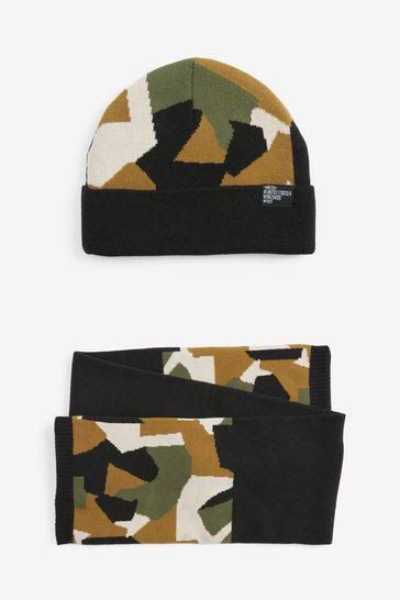 Khaki Green Camoflage Hat and Scarf Set