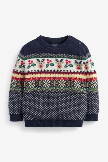 Navy Blue Kids Fairisle Pattern Jumper