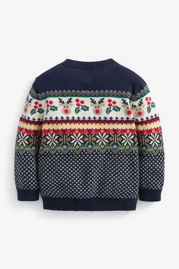 Navy Blue Kids Fairisle Pattern Jumper
