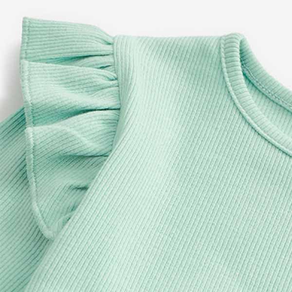 Mint Green Long Sleeve Frill Rib Jersey Top