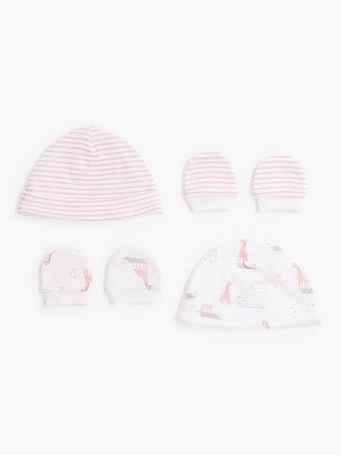 Organic Cotton Giraffe Stripe Hat & Mittens Set Pack Of 2