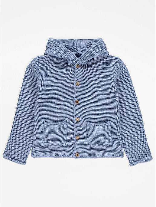 Blue Hooded Knitted Cardigan