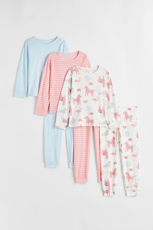 White/Horses 3-pack jersey pyjamas