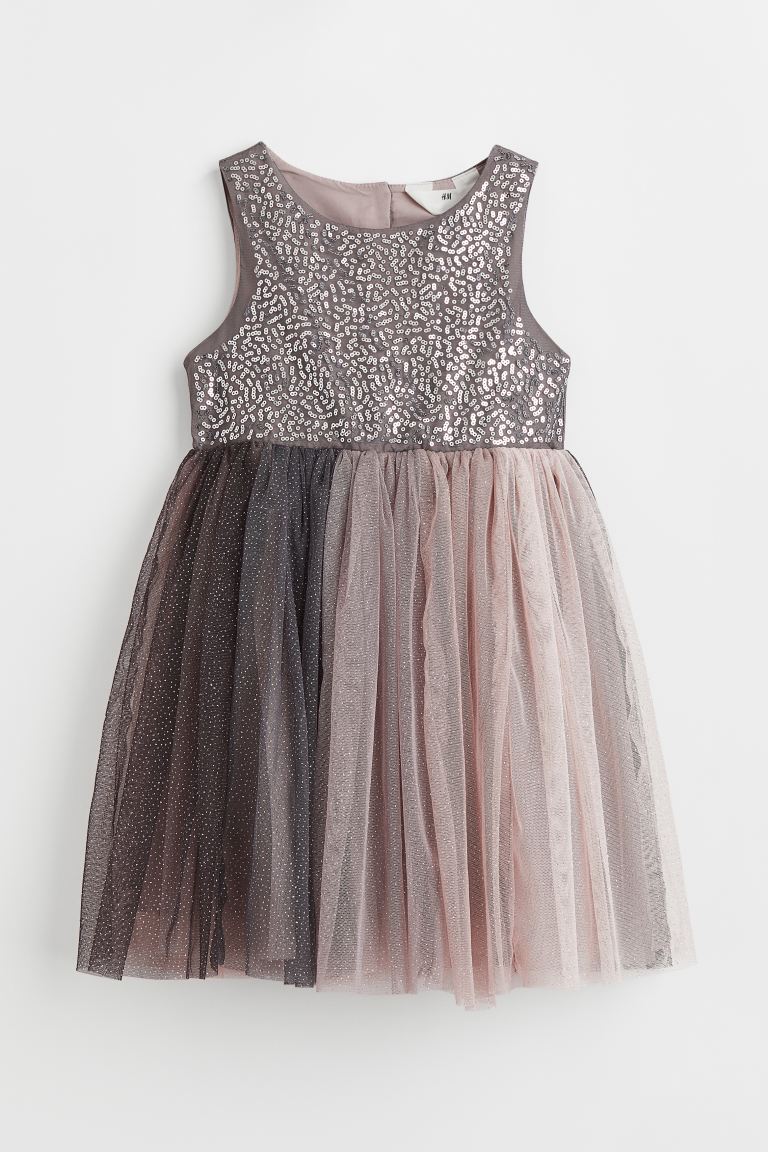 Grey/Silver-coloured Sequined tulle dress