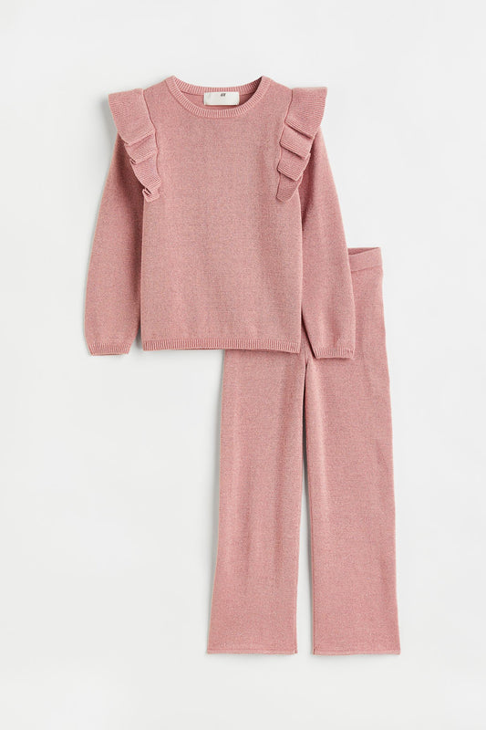 Dusky pink 2-piece glittery knitted set