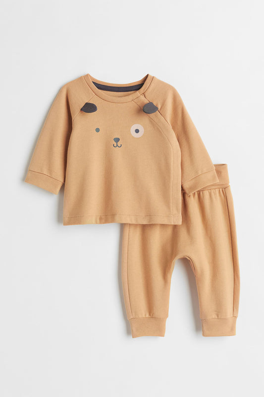 Beige/Dog 2-piece cotton set