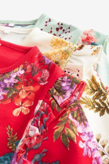 Green/Red Floral 3 Pack Footless Sleepsuits With Zip
