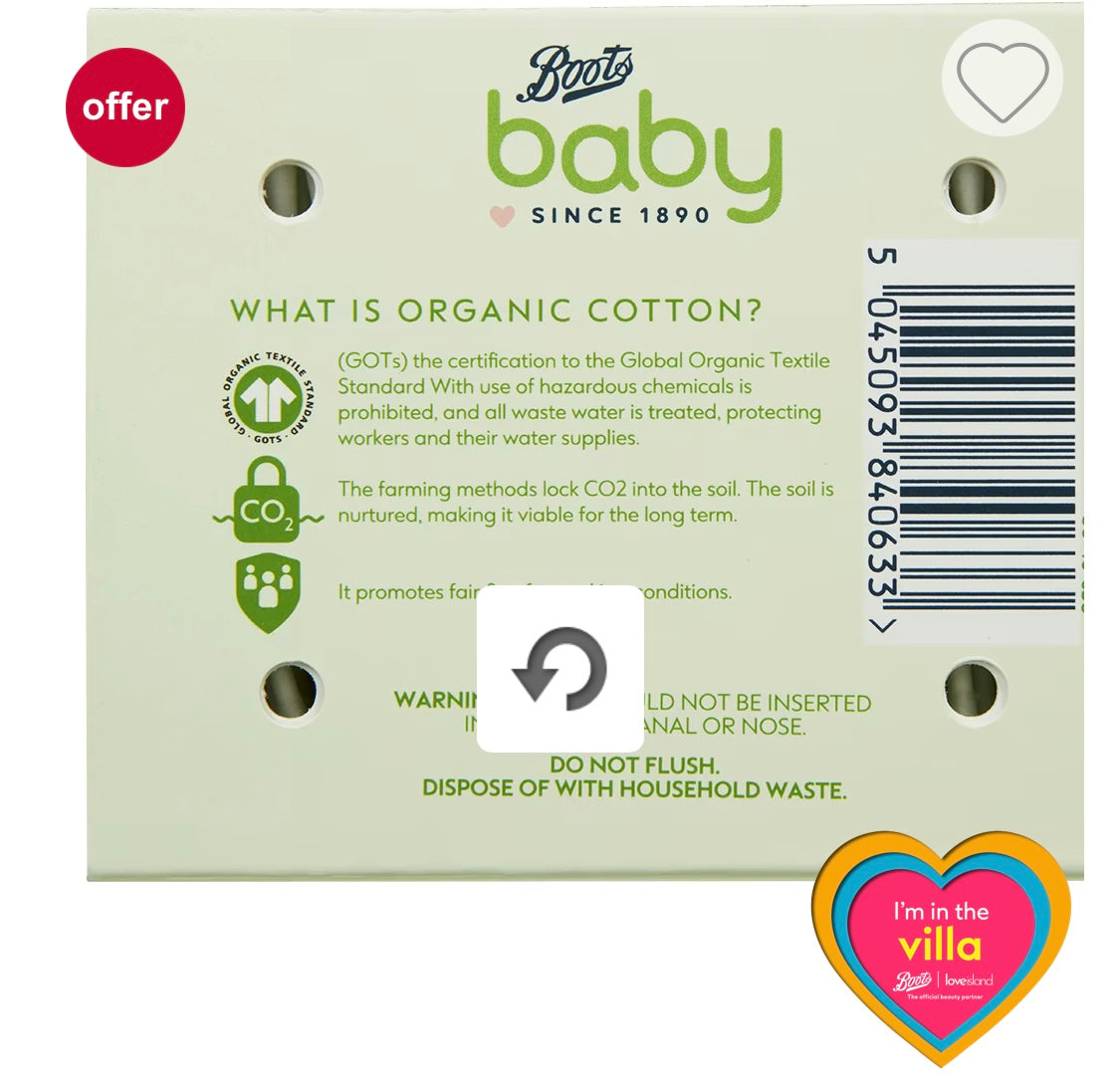 Boots Baby Organic Cotton Buds 200s