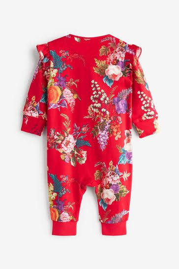 Green/Red Floral 3 Pack Footless Sleepsuits With Zip