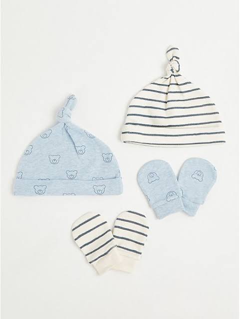 Blue Bear Hat and Mittens Set 2 Pack