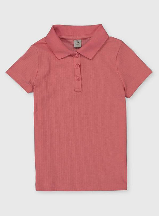 Pink Ribbed Polo Shirt