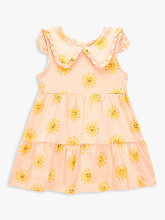 Baby Sun Print Collar Frill Tiered Dress, Multi