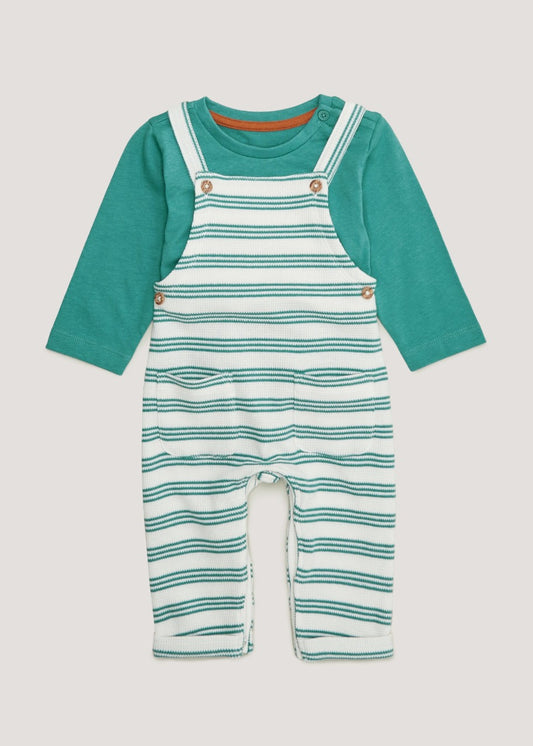 Unisex Green Waffle Dungaree Set