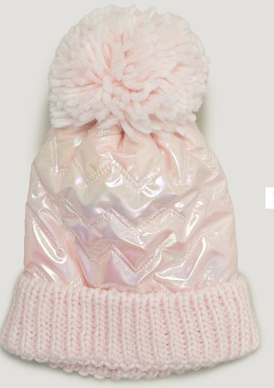 Girls Iridescent Quilted Bobble Hat