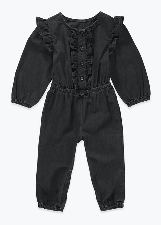 Girls Black Denim Jumpsuit