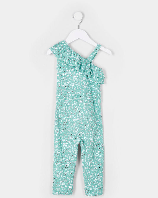 MINI GIRLS GREEN ONE SHOULDER FRILL JUMPSUIT