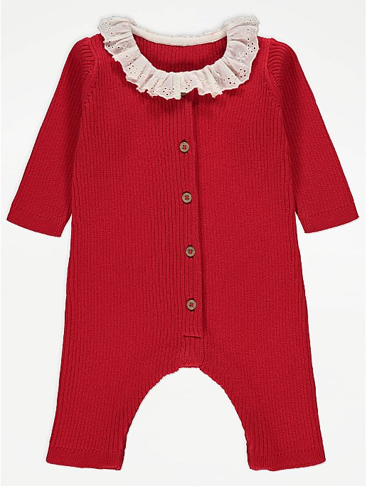 Red Knitted Frill Collar All In One