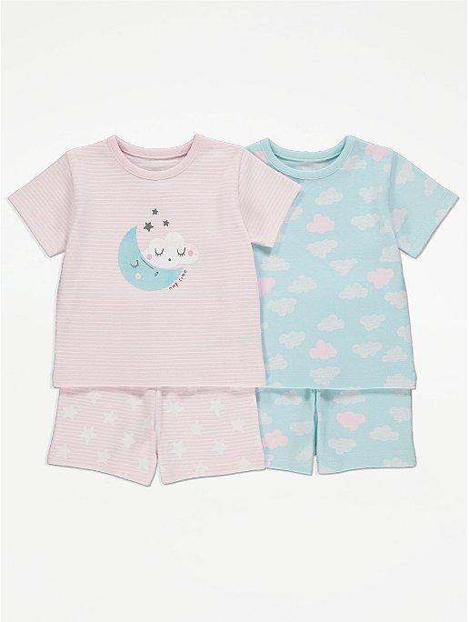 Pastel Cloud and Moon Print Short Pyjamas 2 Pack