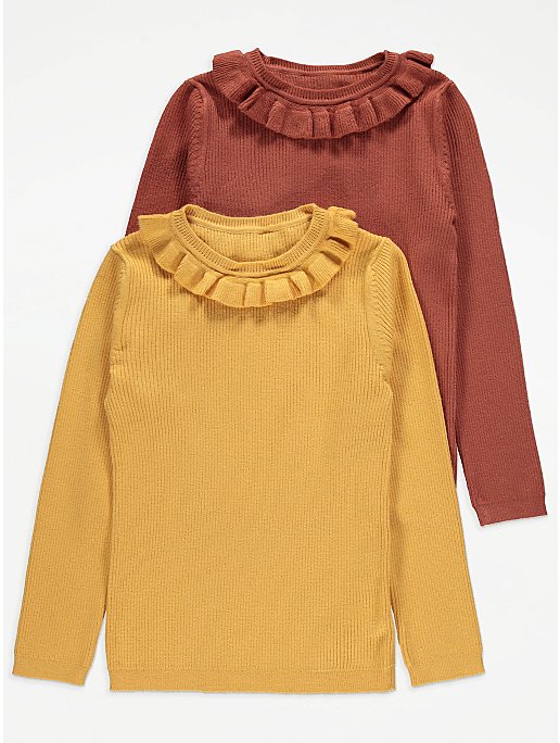 Ochre Frilly Ribbed Long Sleeve Tops 2 Pack