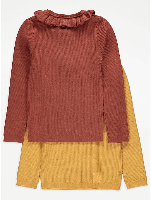 Ochre Frilly Ribbed Long Sleeve Tops 2 Pack