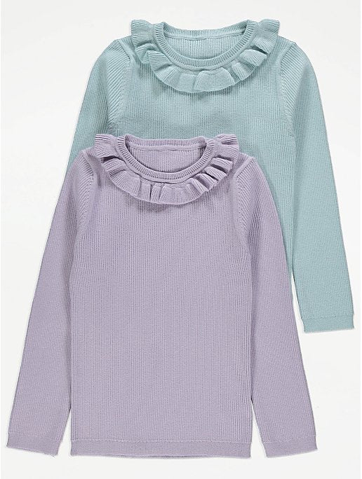Lilac Frill Neck Jumpers 2 Pack