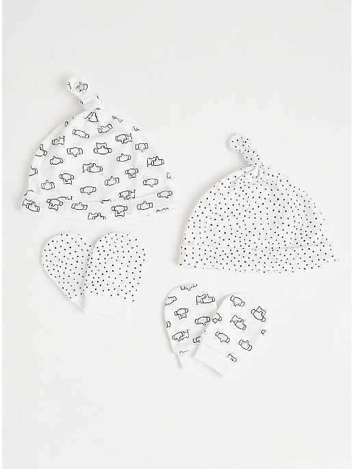 Assorted Elephant Print Hat and Mittens 2 Pack