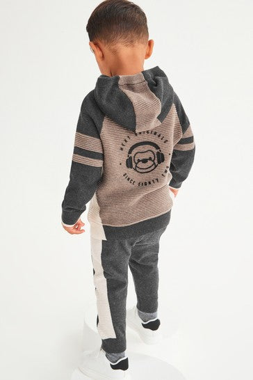 Charcoal Grey Cool Dude Knitted Colourblock Hoodie & Joggers