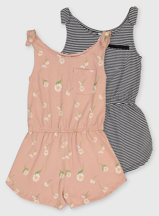 Stripe & Daisy Print Playsuits 2 Pack