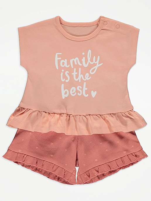 Pink Family Slogan T-Shirt and Shorts Outfit