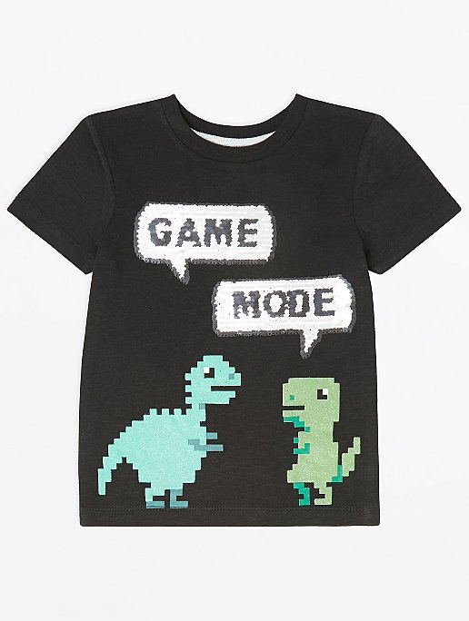 Grey Dinosaur Swipe Sequin T-Shirt