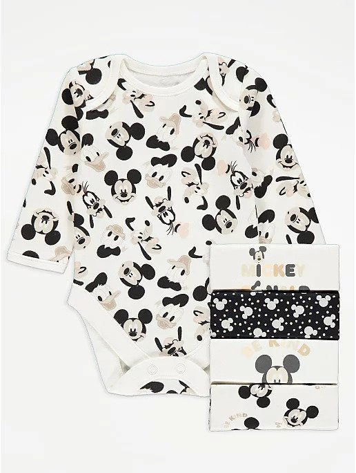 Disney Mickey & Friends Character Print Long Sleeve Bodysuits 5 Pack