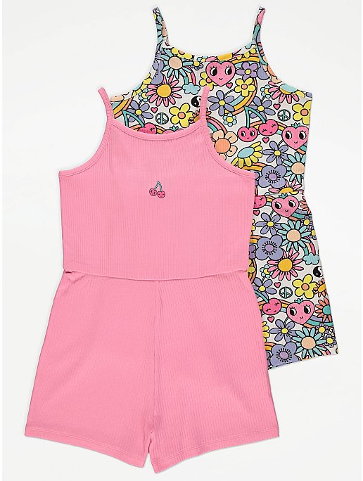 Pink Fruity Ribbed Playsuits 2 Pack